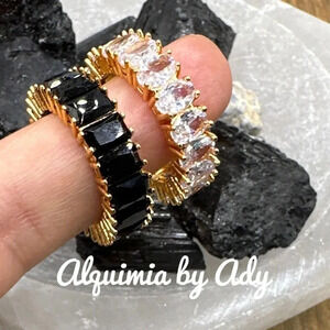 Gold black diamond style chunky jewel Tone gem ring band cuff/ bling/lux